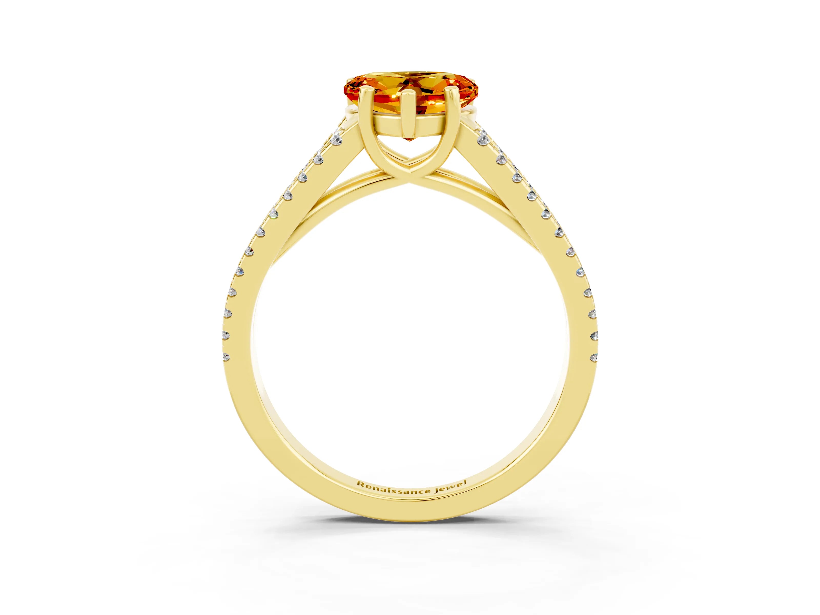 Yellow gold Heart Cut Citrine Solitaire Engagement Ring with Split Shank Pavé Band_3
