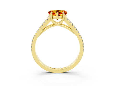 Yellow gold Heart Cut Citrine Solitaire Engagement Ring with Split Shank Pavé Band_3