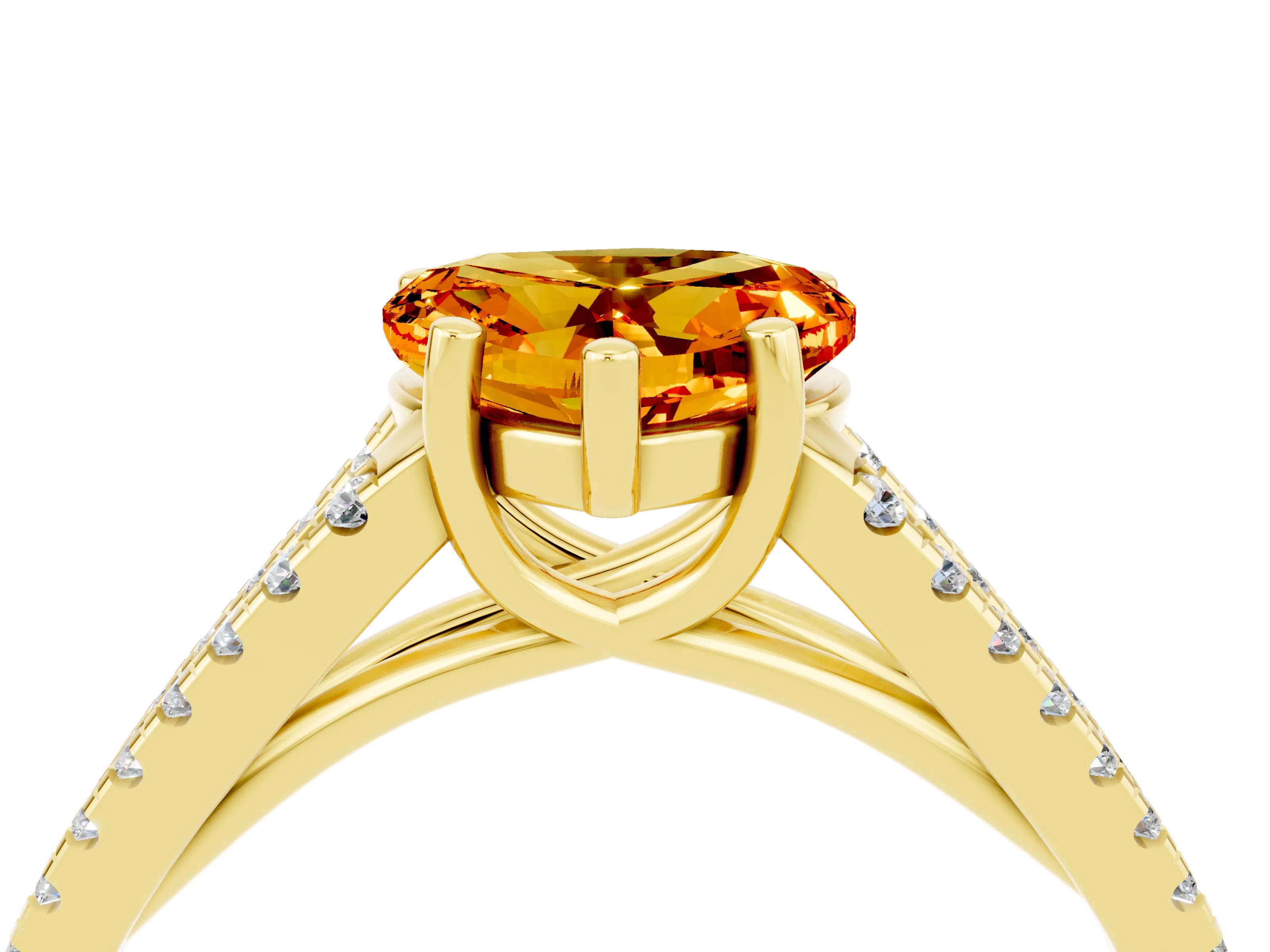 Yellow gold Heart Cut Citrine Solitaire Engagement Ring with Split Shank Pavé Band_4