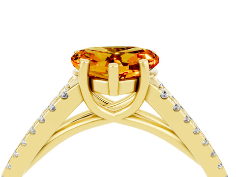 Yellow gold Heart Cut Citrine Solitaire Engagement Ring with Split Shank Pavé Band_4