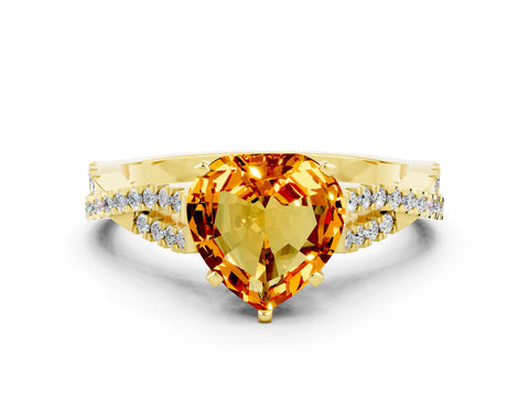 Yellow gold Heart Cut Citrine Solitaire Engagement Ring with Twisted Pavé Band and Four-Prong Setting_12