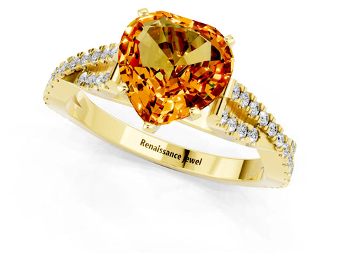 Yellow gold Heart Cut Citrine Solitaire Engagement Ring with Twisted Pavé Band and Four-Prong Setting_13