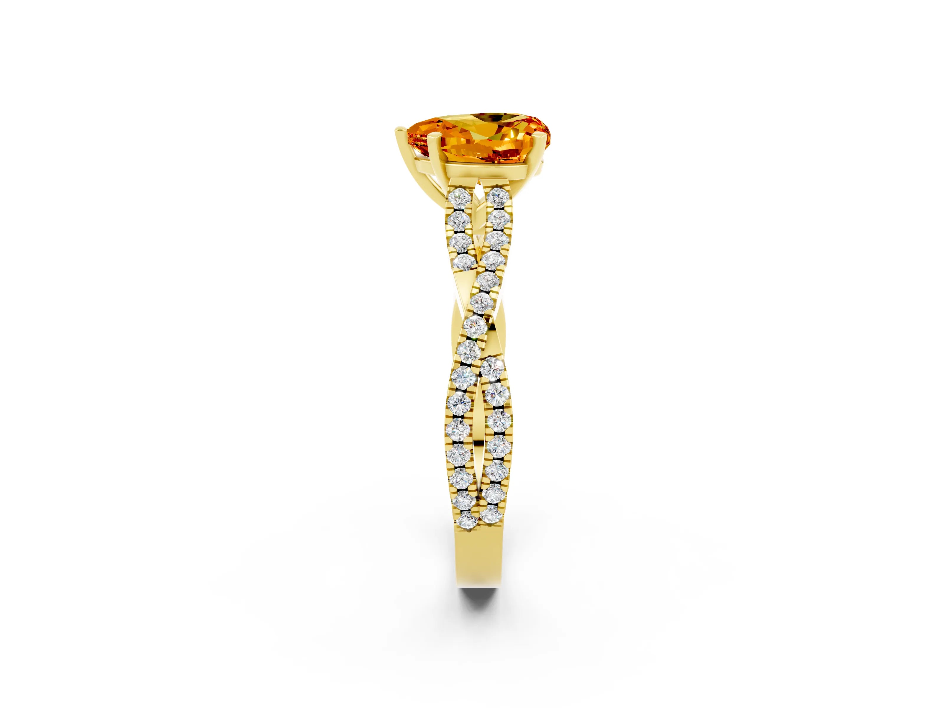 Yellow gold Heart Cut Citrine Solitaire Engagement Ring with Twisted Pavé Band and Four-Prong Setting_14