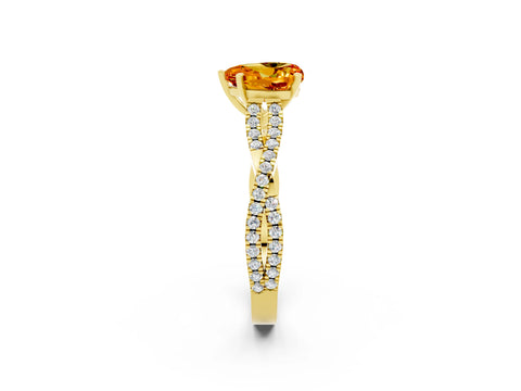 Yellow gold Heart Cut Citrine Solitaire Engagement Ring with Twisted Pavé Band and Four-Prong Setting_14