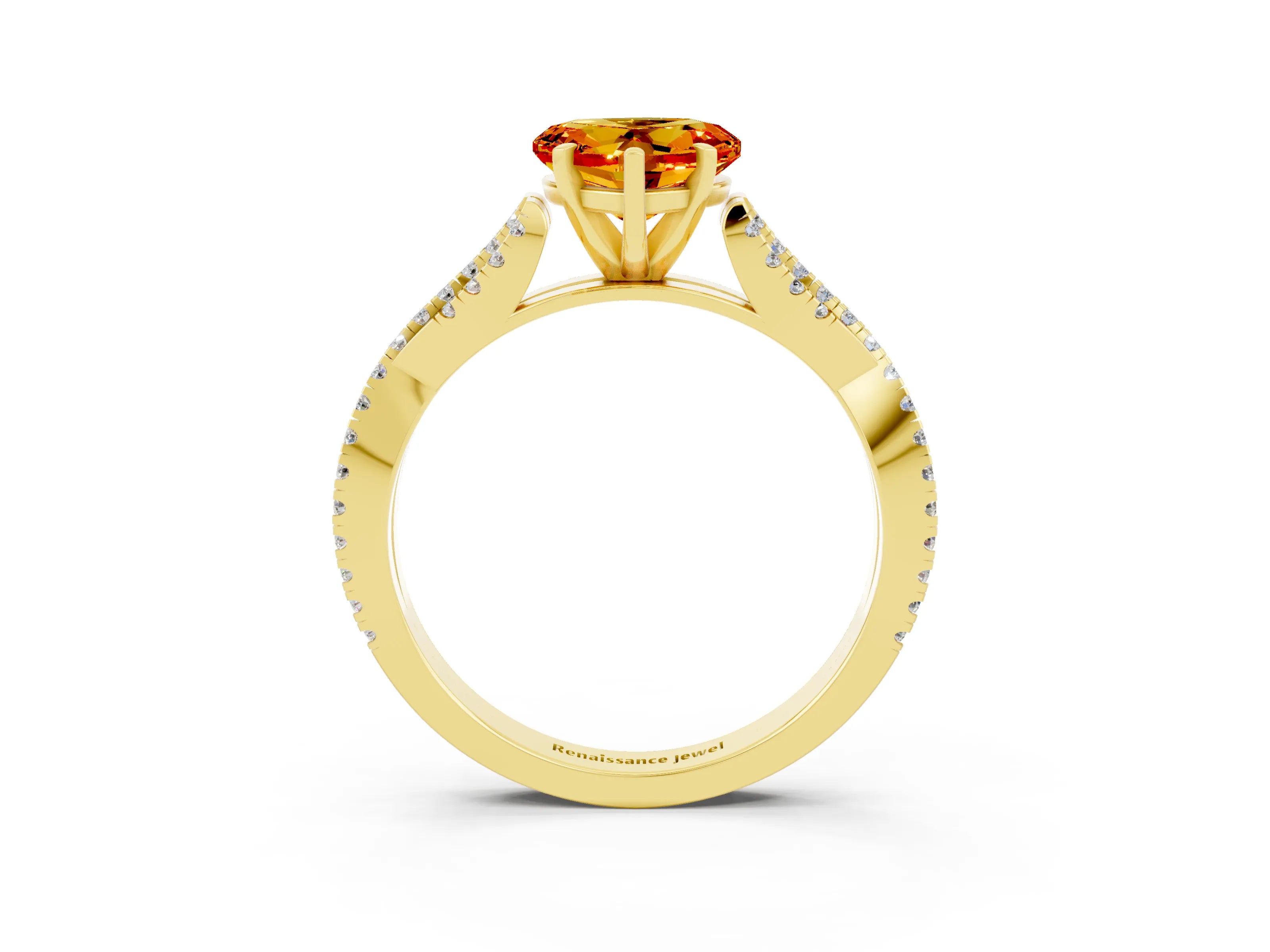 Yellow gold Heart Cut Citrine Solitaire Engagement Ring with Twisted Pavé Band and Four-Prong Setting_15