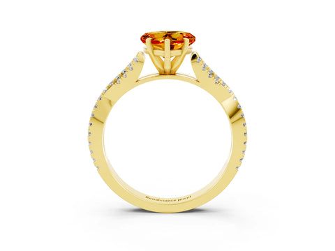 Yellow gold Heart Cut Citrine Solitaire Engagement Ring with Twisted Pavé Band and Four-Prong Setting_15