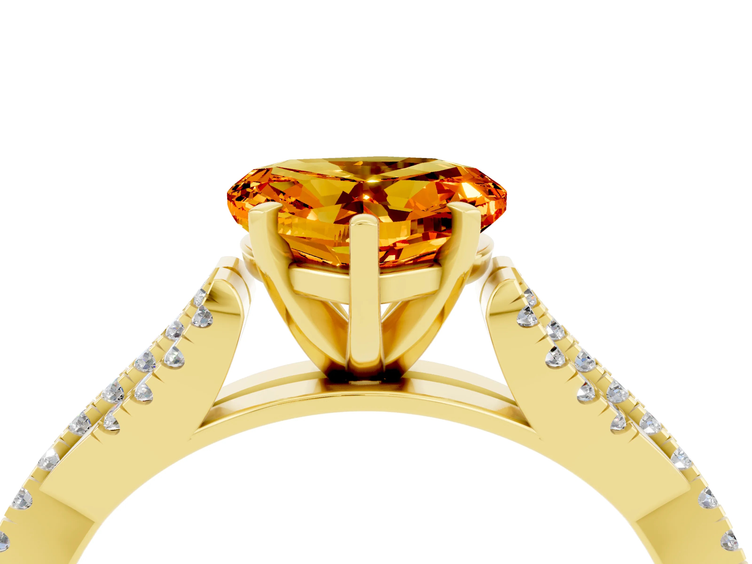 Yellow gold Heart Cut Citrine Solitaire Engagement Ring with Twisted Pavé Band and Four-Prong Setting_16