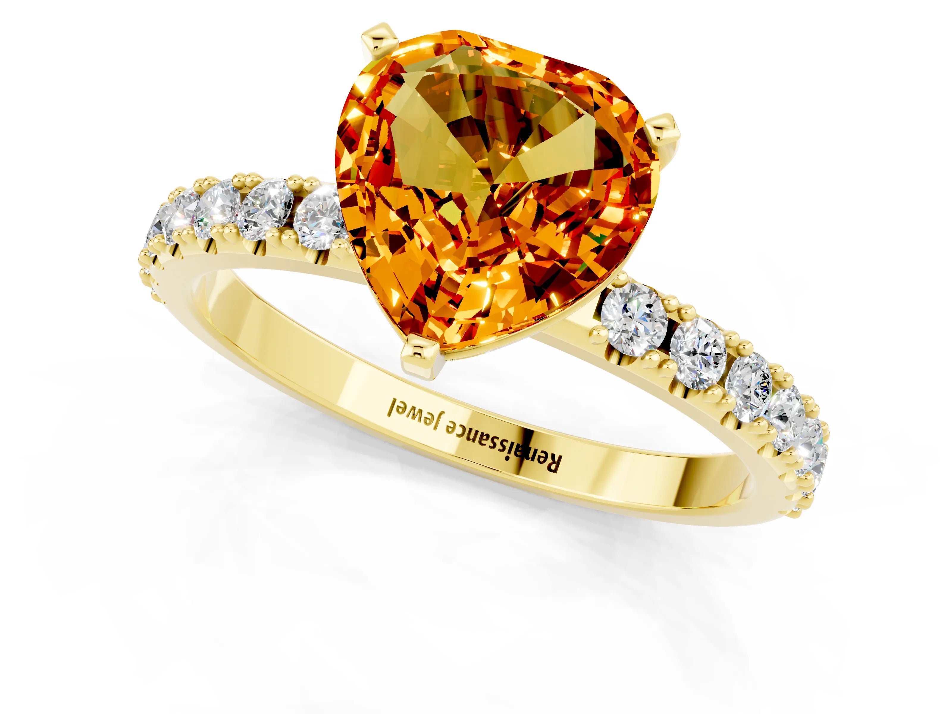 Yellow gold Heart Cut Citrine Solitaire Pavé Band with Four-Prong Setting_1