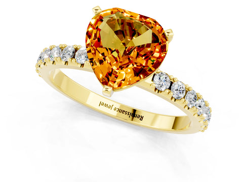 Yellow gold Heart Cut Citrine Solitaire Pavé Band with Four-Prong Setting_1