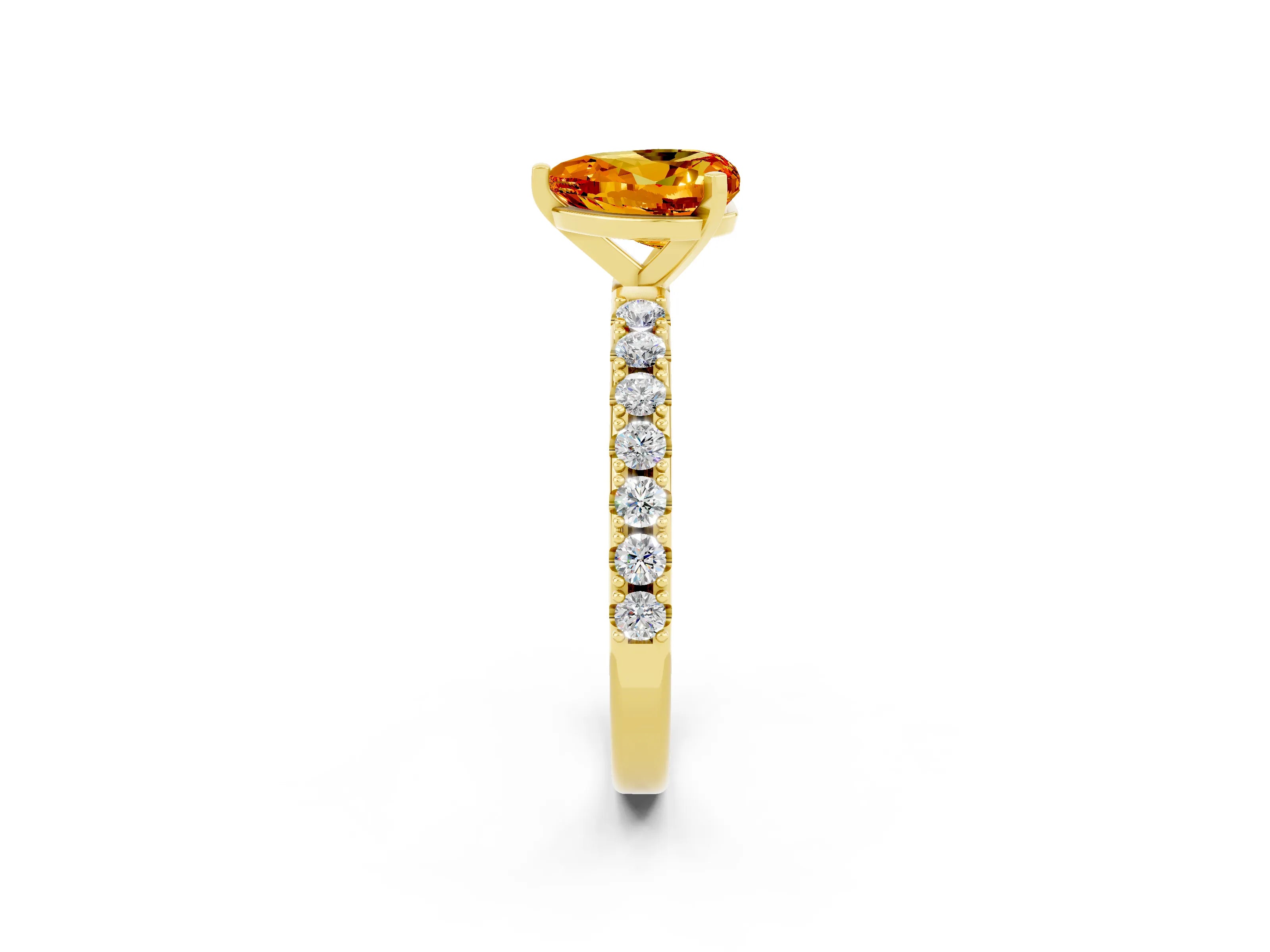 Yellow gold Heart Cut Citrine Solitaire Pavé Band with Four-Prong Setting_2