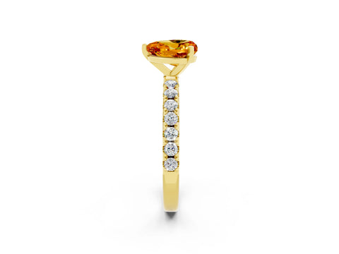Yellow gold Heart Cut Citrine Solitaire Pavé Band with Four-Prong Setting_2