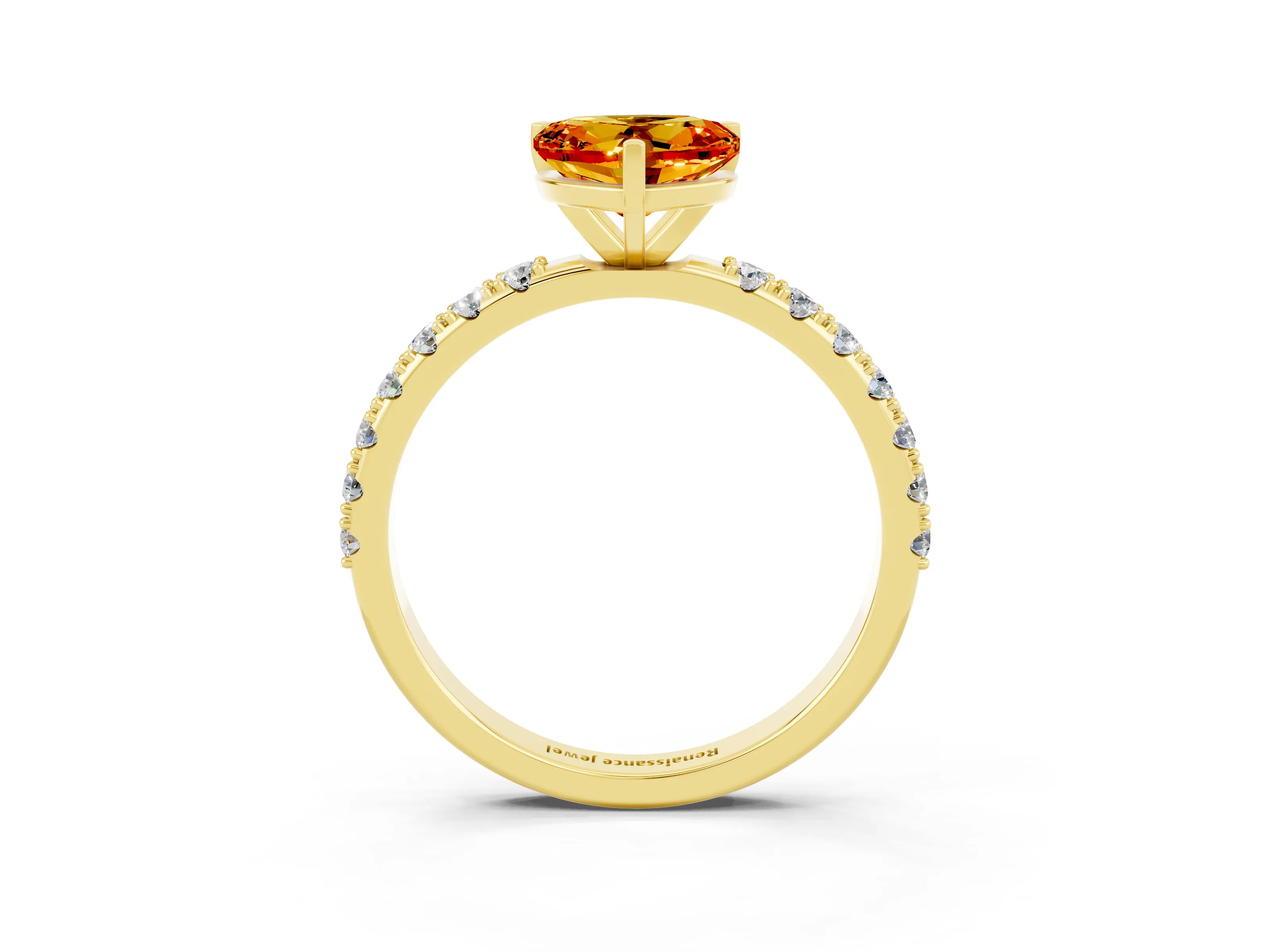 Yellow gold Heart Cut Citrine Solitaire Pavé Band with Four-Prong Setting_3