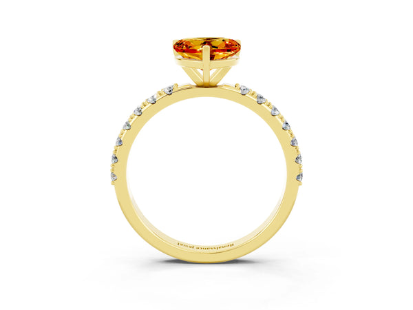 Yellow gold Heart Cut Citrine Solitaire Pavé Band with Four-Prong Setting
