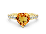 Yellow gold Heart Cut Citrine Solitaire Pavé Engagement Ring with Round Band and Prong Setting_12