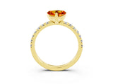 Yellow gold Heart Cut Citrine Solitaire Pavé Engagement Ring with Round Band and Prong Setting_15