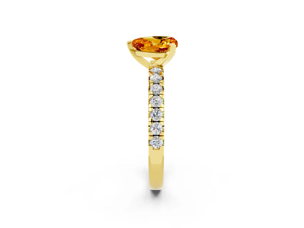 Yellow gold Heart Cut Citrine Solitaire Pavé Engagement Ring with Round Band and Prong Setting