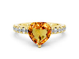 Yellow gold Heart Cut Citrine Solitaire Pavé Engagement Ring with Round Band and Prong Setting_66