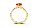 Yellow gold Heart Cut Citrine Solitaire Pavé Engagement Ring with Round Band and Prong Setting_69