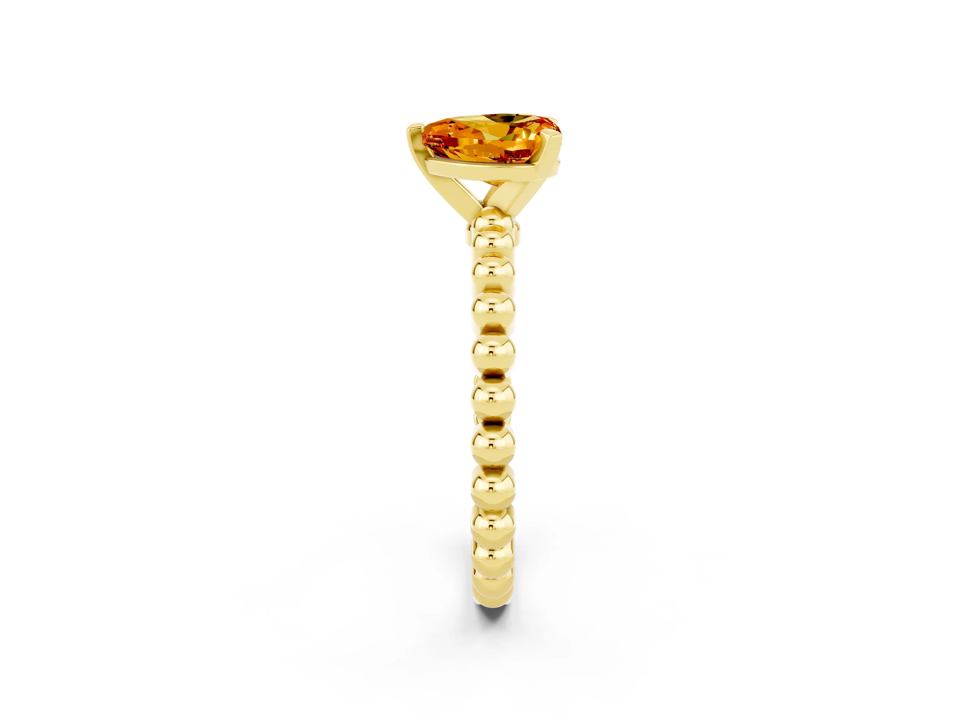Yellow gold Heart Cut Citrine Solitaire Ring with Beaded Band and Prong Setting_2