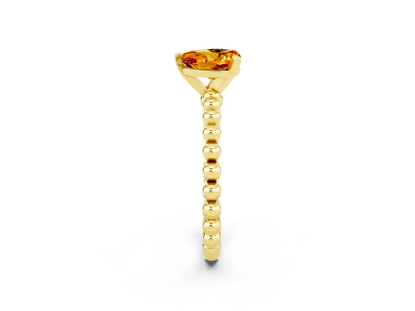 Yellow gold Heart Cut Citrine Solitaire Ring with Beaded Band and Prong Setting