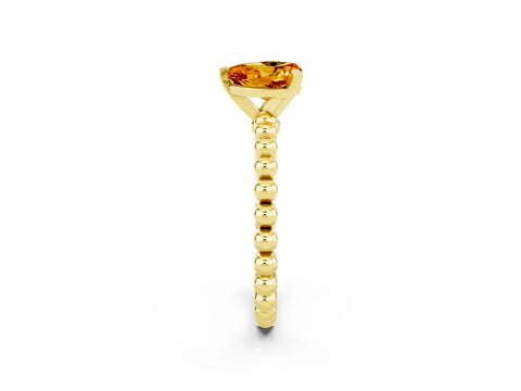 Yellow gold Heart Cut Citrine Solitaire Ring with Beaded Band and Prong Setting_2