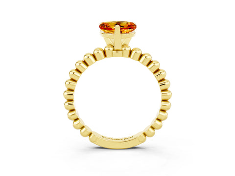 Yellow gold Heart Cut Citrine Solitaire Ring with Beaded Band and Prong Setting_3