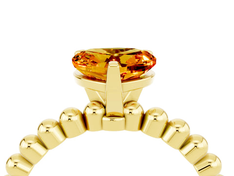Yellow gold Heart Cut Citrine Solitaire Ring with Beaded Band and Prong Setting_4