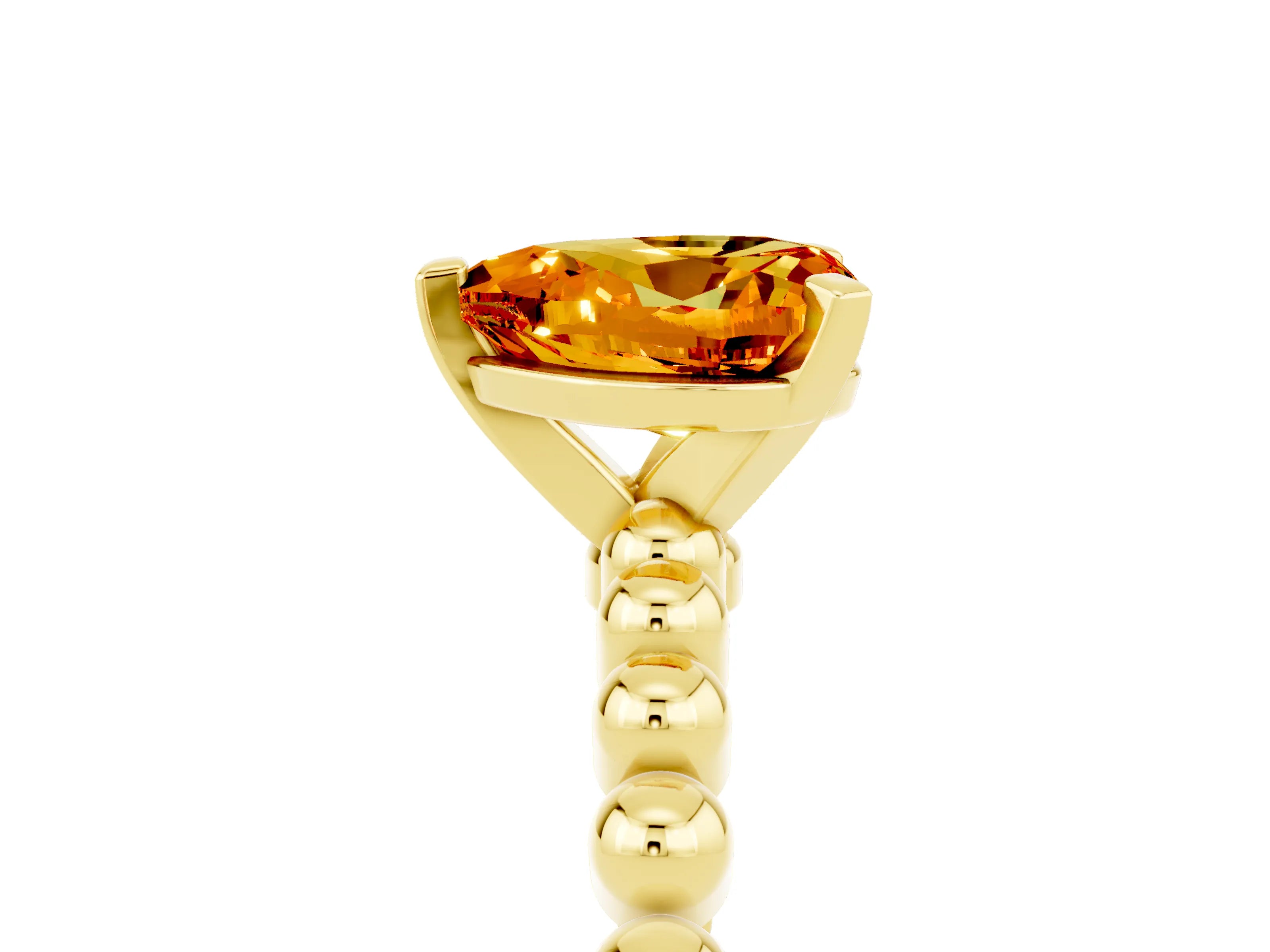 Yellow gold Heart Cut Citrine Solitaire Ring with Beaded Band and Prong Setting_5