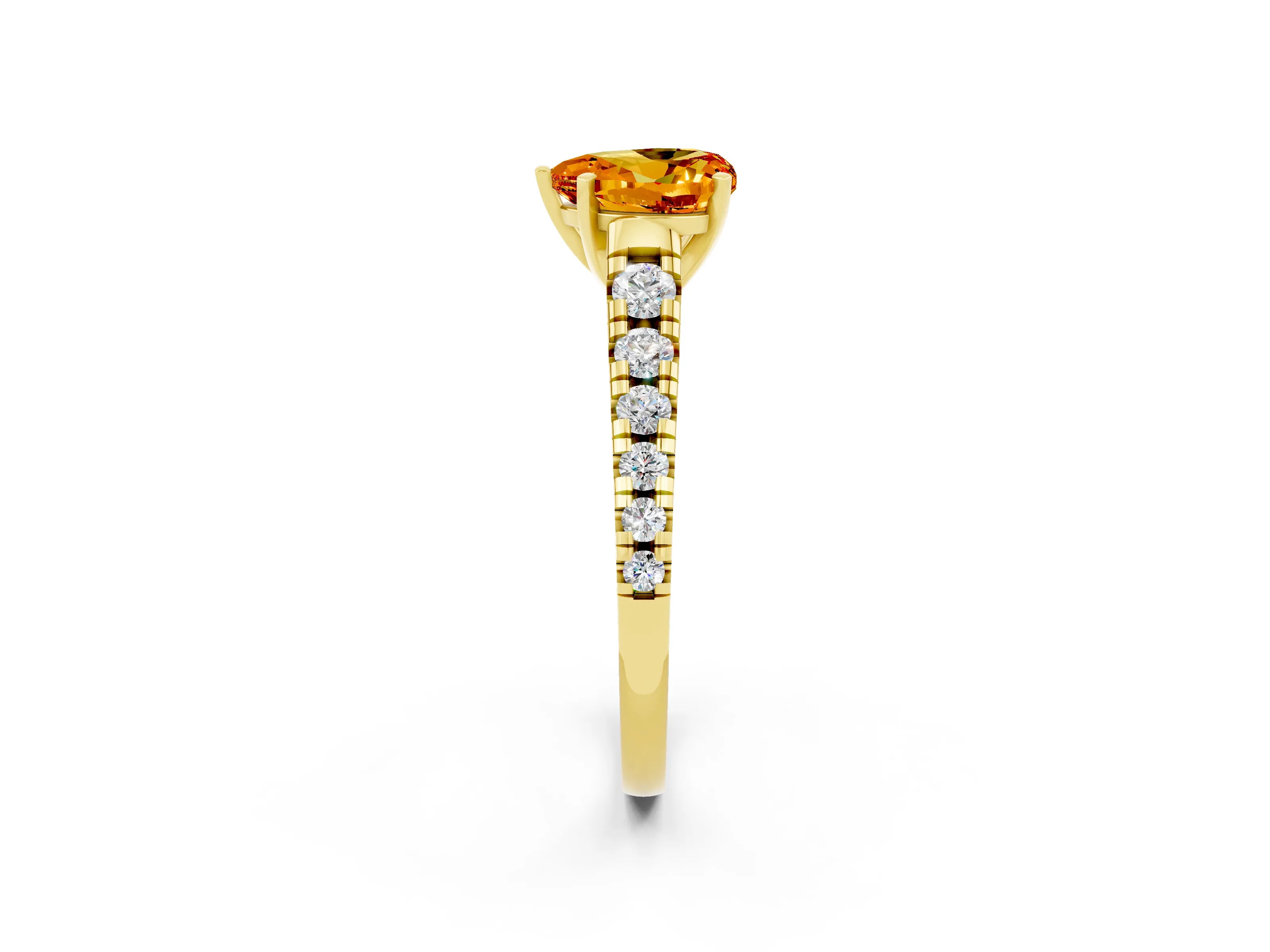 Yellow gold Heart Cut Citrine Solitaire Ring with Cathedral Setting and Pavé Band_2