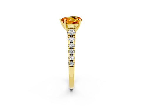 Yellow gold Heart Cut Citrine Solitaire Ring with Cathedral Setting and Pavé Band_2