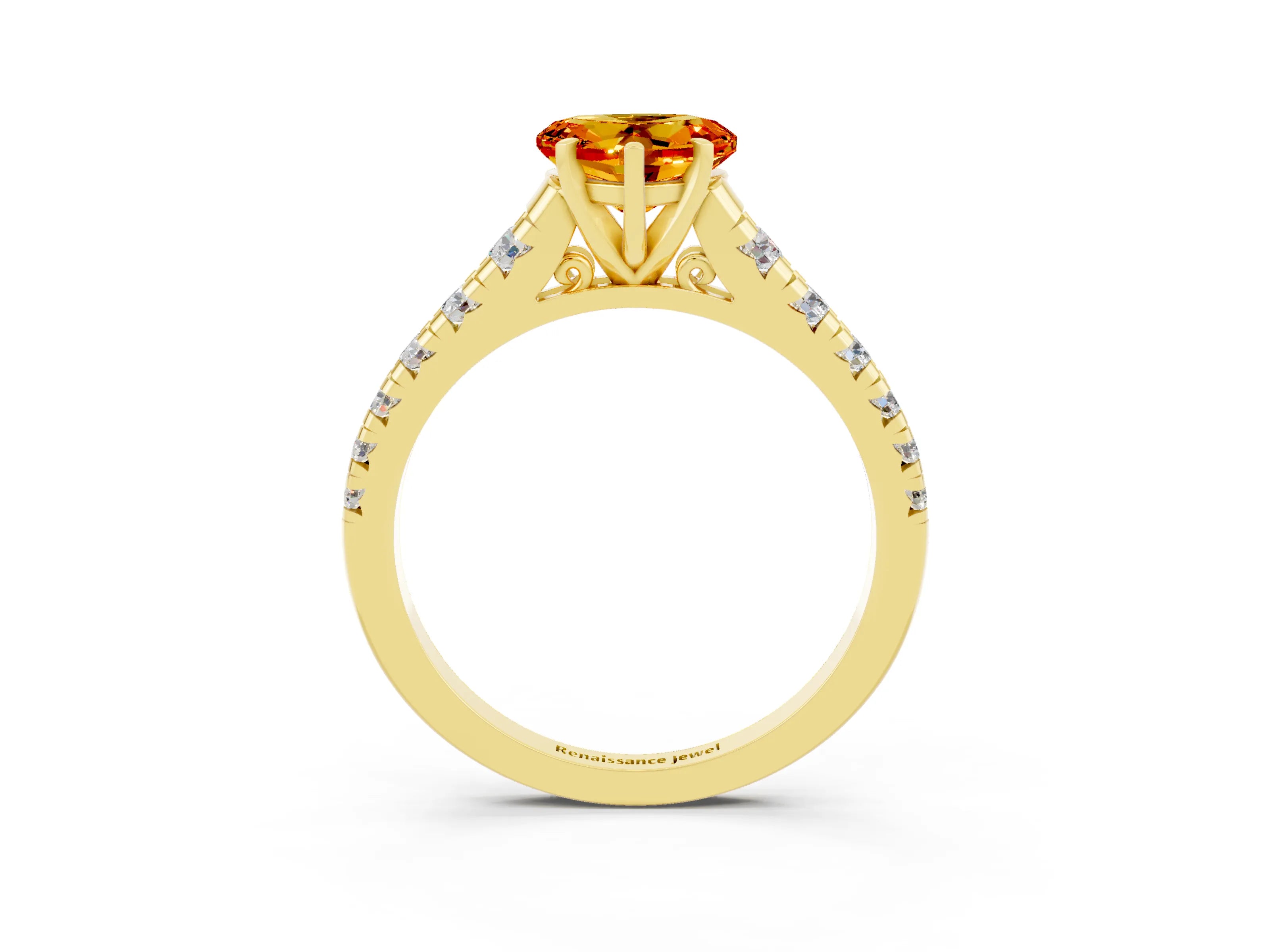 Yellow gold Heart Cut Citrine Solitaire Ring with Cathedral Setting and Pavé Band_3