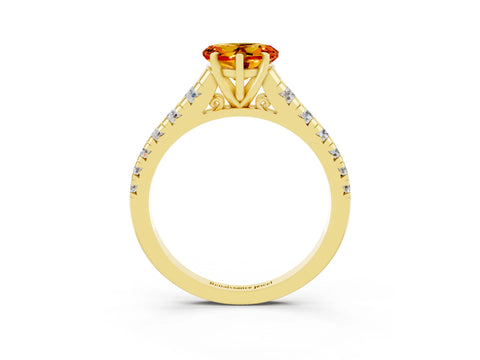 Yellow gold Heart Cut Citrine Solitaire Ring with Cathedral Setting and Pavé Band_3
