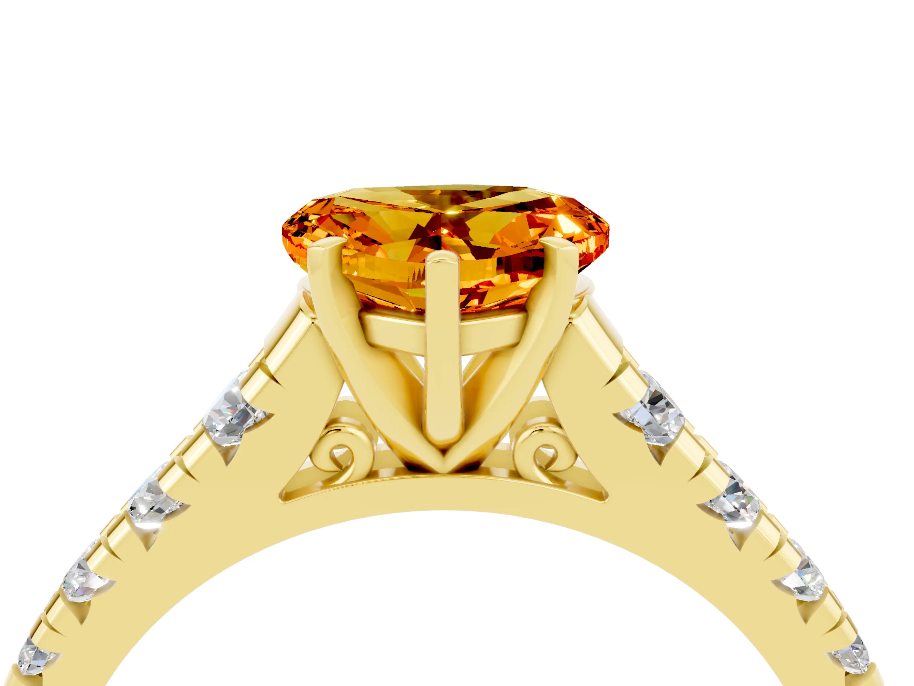 Yellow gold Heart Cut Citrine Solitaire Ring with Cathedral Setting and Pavé Band_4