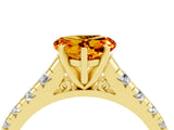 Yellow gold Heart Cut Citrine Solitaire Ring with Cathedral Setting and Pavé Band_4
