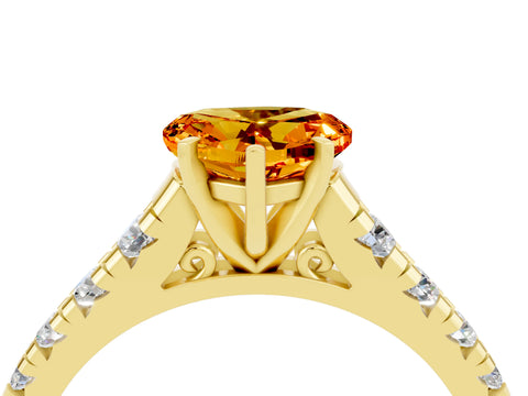 Yellow gold Heart Cut Citrine Solitaire Ring with Cathedral Setting and Pavé Band_4