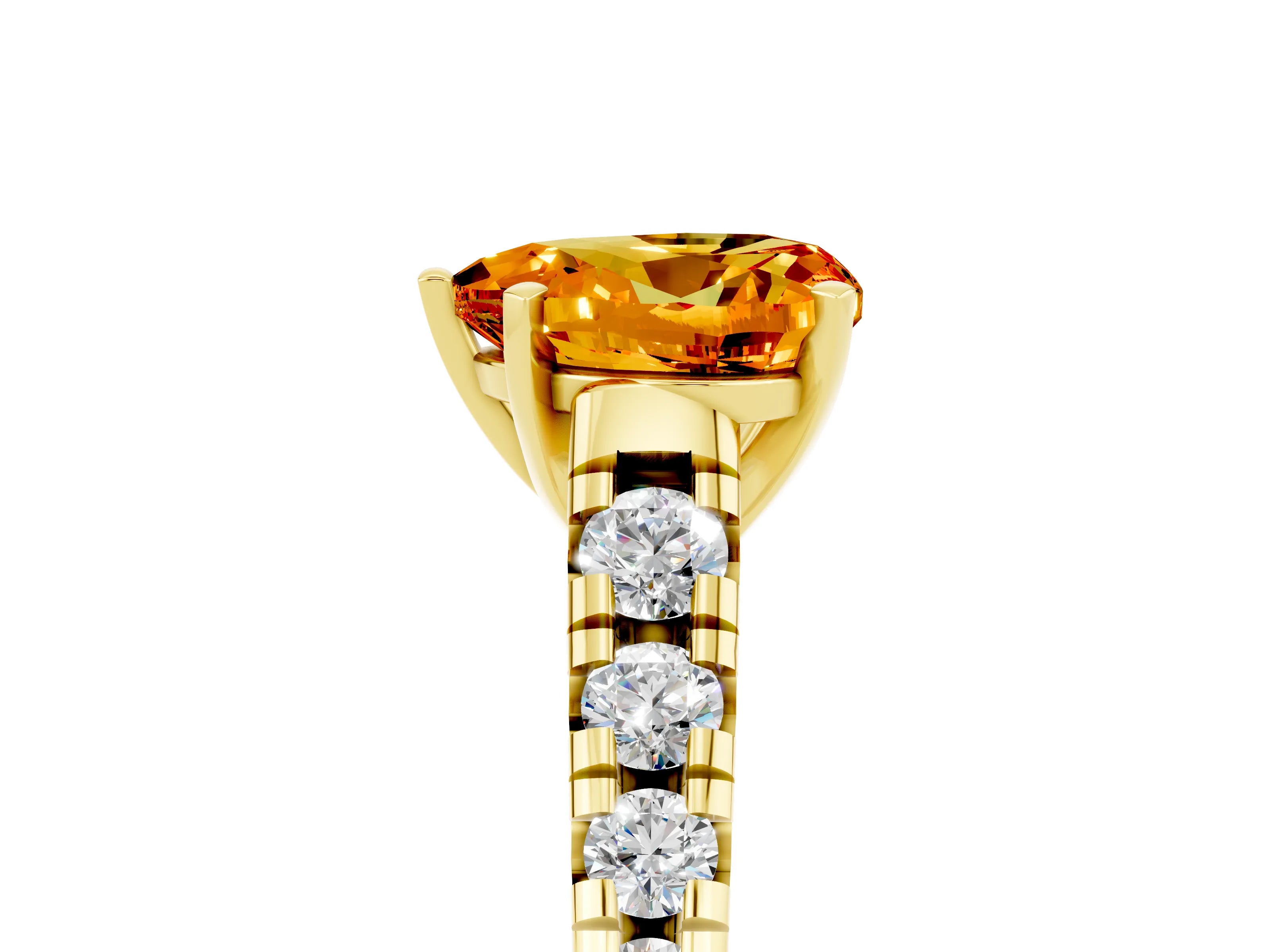 Yellow gold Heart Cut Citrine Solitaire Ring with Cathedral Setting and Pavé Band_5