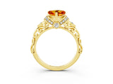 Yellow gold Heart Cut Citrine Solitaire Ring with Filigree Band and Four-Prong Setting_27