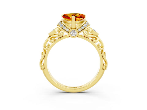 Yellow gold Heart Cut Citrine Solitaire Ring with Filigree Band and Four-Prong Setting_27