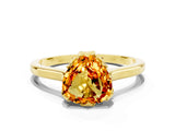 Yellow gold Heart Cut Citrine Solitaire Ring with Flower Prong Setting and Classic Band_12
