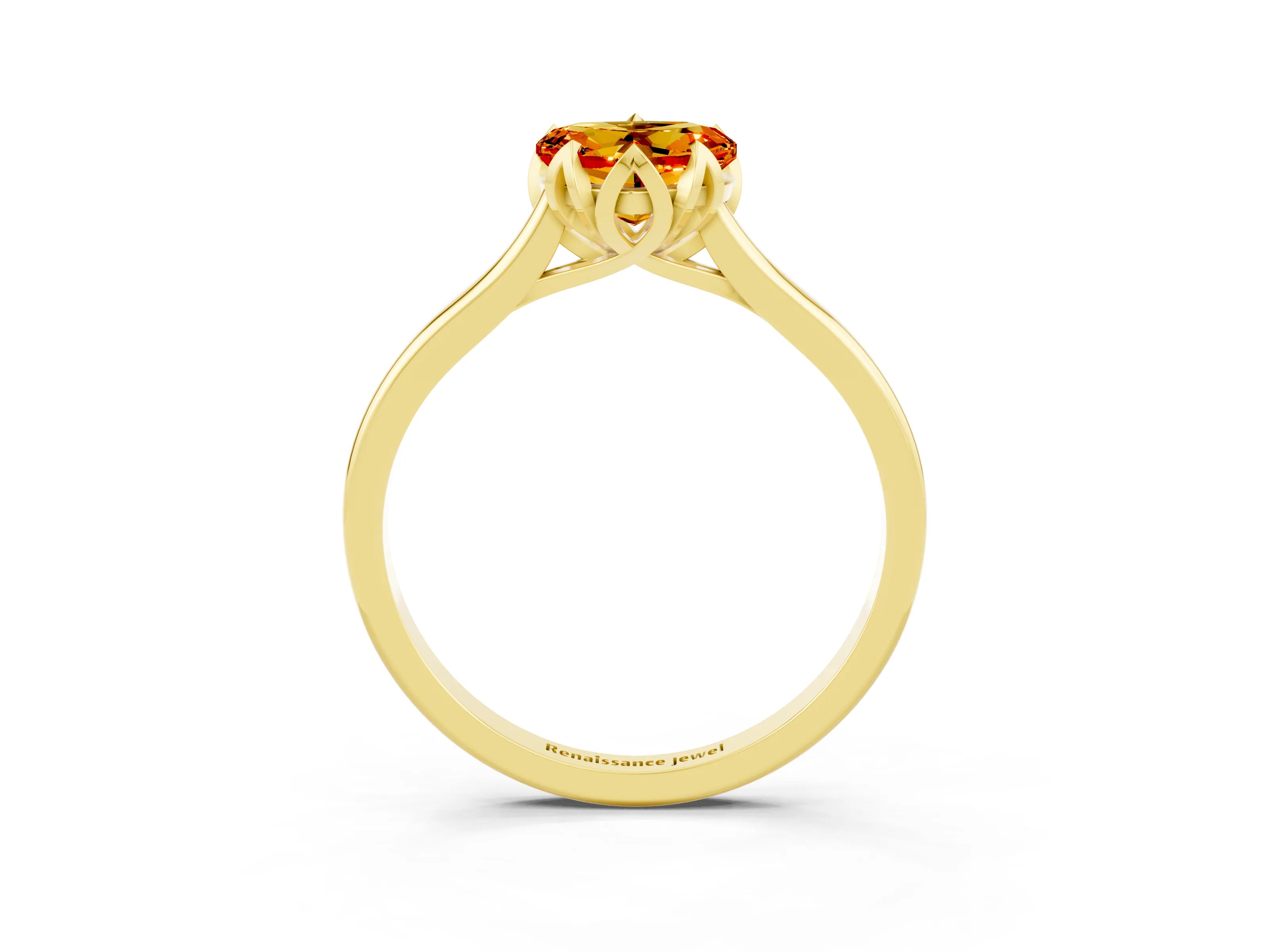 Yellow gold Heart Cut Citrine Solitaire Ring with Flower Prong Setting and Classic Band_15