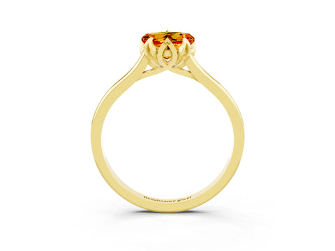 Yellow gold Heart Cut Citrine Solitaire Ring with Flower Prong Setting and Classic Band_15
