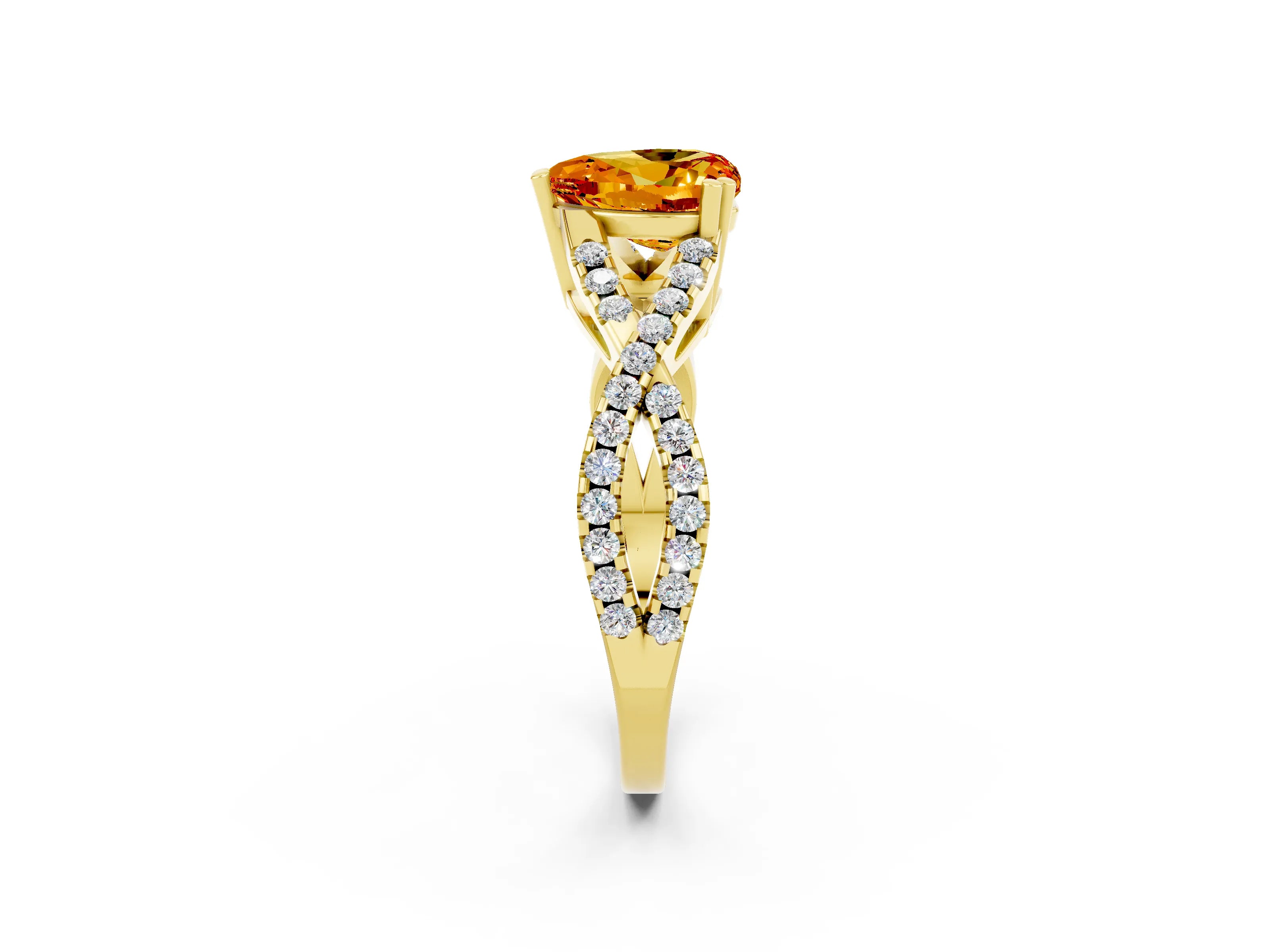 Yellow gold Heart Cut Citrine Solitaire Ring with Four-Prong Setting and Twisted Pavé Band_2