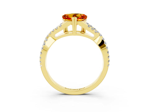 Yellow gold Heart Cut Citrine Solitaire Ring with Four-Prong Setting and Twisted Pavé Band_3