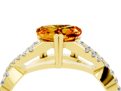 Yellow gold Heart Cut Citrine Solitaire Ring with Four-Prong Setting and Twisted Pavé Band_4