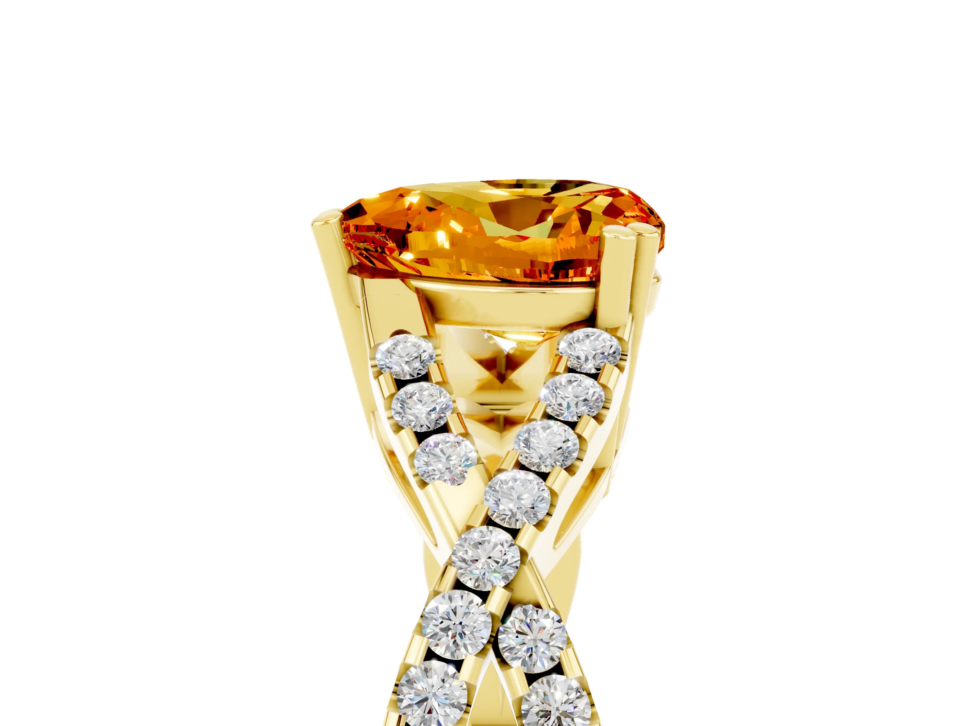 Yellow gold Heart Cut Citrine Solitaire Ring with Four-Prong Setting and Twisted Pavé Band_5