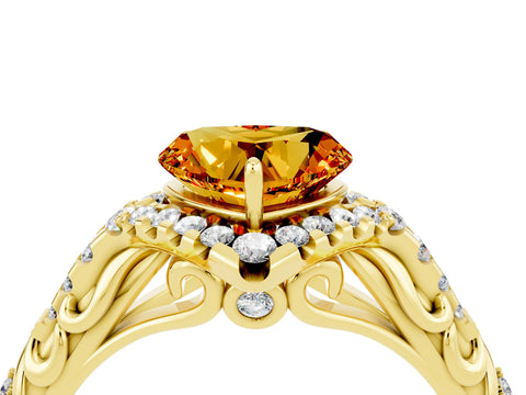 Yellow gold Heart Cut Citrine Solitaire Ring with Hidden Halo and Pavé Band_16