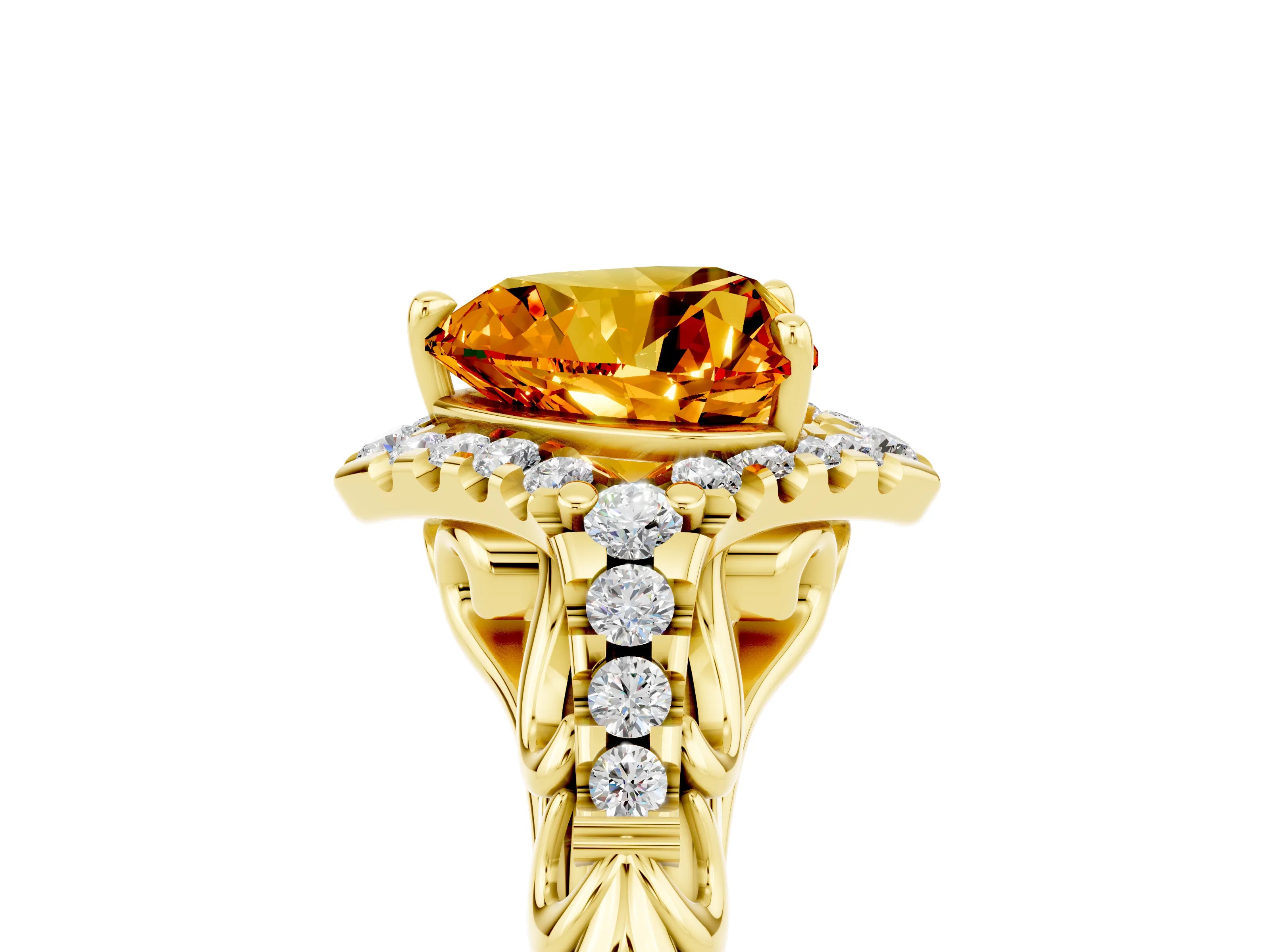 Yellow gold Heart Cut Citrine Solitaire Ring with Hidden Halo and Pavé Band_17