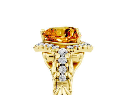 Yellow gold Heart Cut Citrine Solitaire Ring with Hidden Halo and Pavé Band_17
