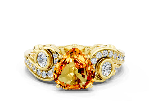 Yellow gold Heart Cut Citrine Solitaire Ring with Milgrain Pavé Band and Four-Prong Setting_24