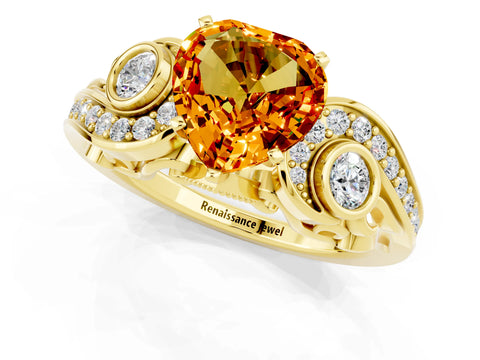 Yellow gold Heart Cut Citrine Solitaire Ring with Milgrain Pavé Band and Four-Prong Setting_25